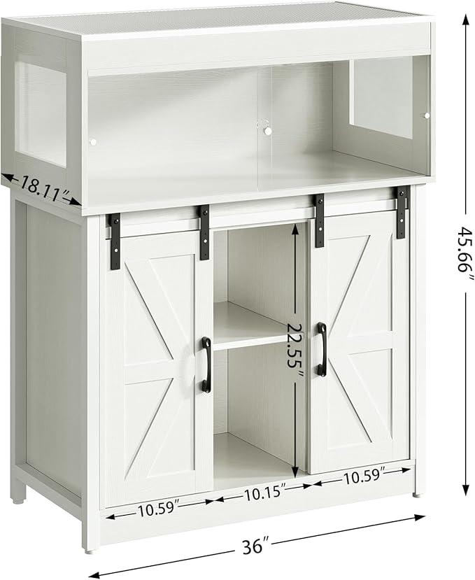 Herture 40 Gallon Reptile Terrarium with Stand, Reptile Tank with Barn Door and Storage, Vivarium with Acrylic Doors, Ventilated Mesh Top & Power Outlet, for Geckos, Lizards, Snakes White PX06RTW