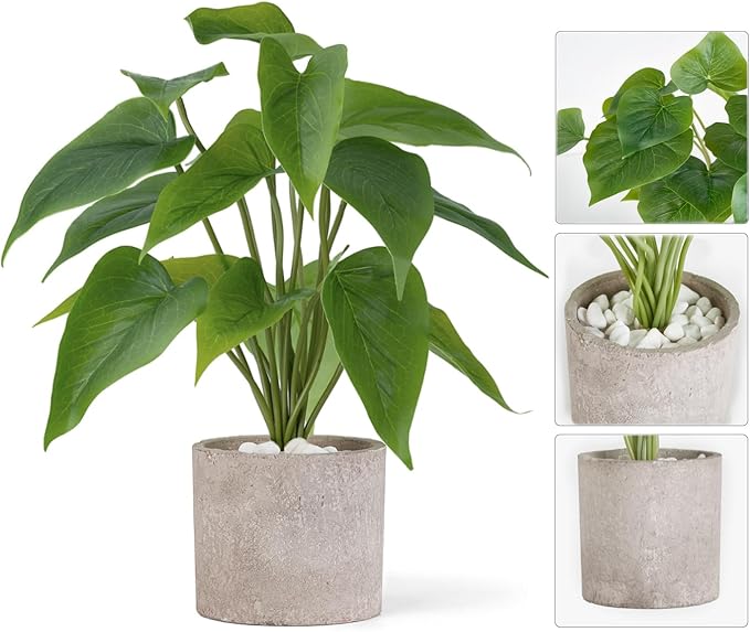 Mkono Fake Plants in Pot, 11" Potted Artificial Plants for Home Decor Indoor Faux Green Leaf Plant with Planter for Desk Shelf Table Office Room Decoration (Grey, Small)