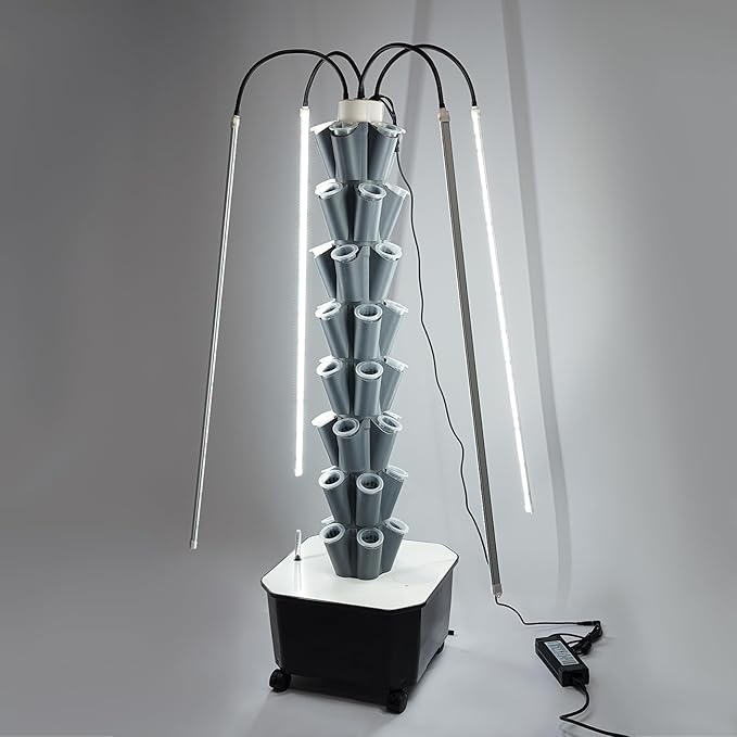 40 Plants Vertical Hydroponics Growing System Kit, Smart Tower Garden Hydroponic Herb Garden Planter Indoor Kit with Water Circulation & LED Full-Spectrum Supplementary Lighting (Gray)