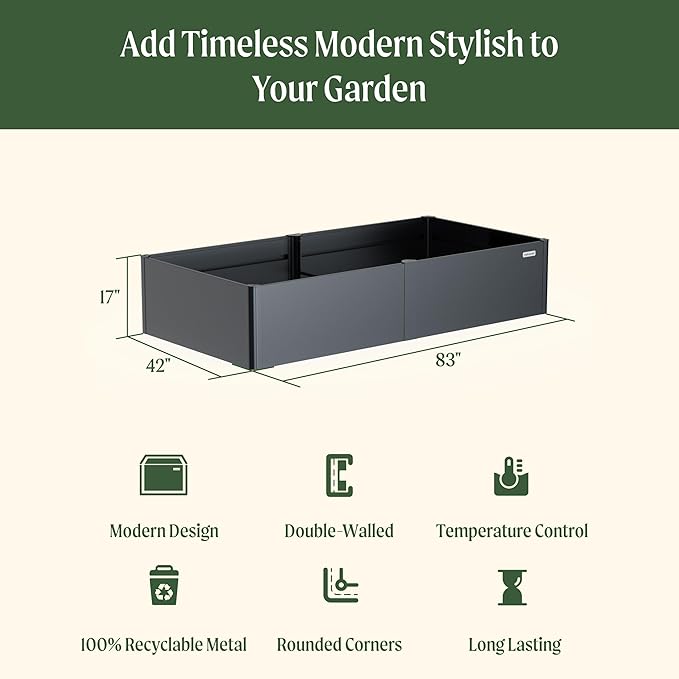 Vego garden Modern Raised Garden Bed 17" Tall 42" x 83" Heavy Large Metal Planter Box for Trees Plants Flowers Double-Walled Steel Planters for Commercial Residential Patio, Umber Brown