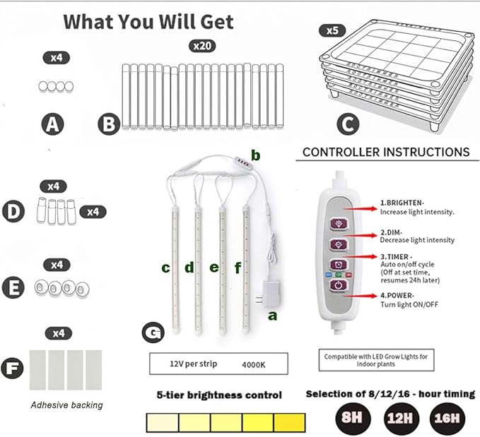 5-Tier Seed Starter Trays Plant Stand with LED Grow Light (Auto-Timer), Bottom Watering Designed for Indoor Greenhouse Plants, Fits Small Pots & Seedling Cell Trays - White