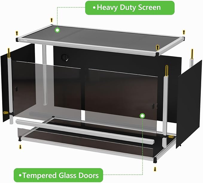 120 Gallon Bearded Dragon PVC Reptile Enclosure, 48 x 24 x 24 Inch Tank with Front Sliding Doors, Top Ventilation, Easy-Clean Large Terrarium