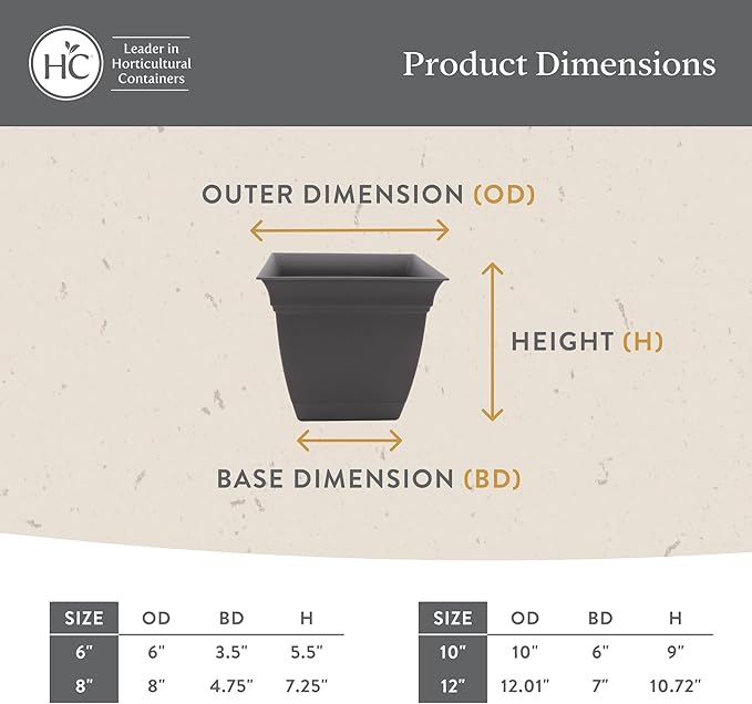 The HC Companies Eclipse Square Plastic Planter w/Attached Saucer - Outdoor & Indoor Plant Pot with Drainage Holes - Lightweight, UV-Resistant Plastic Pots for Plants (10" Sandstone, Pack of 1)