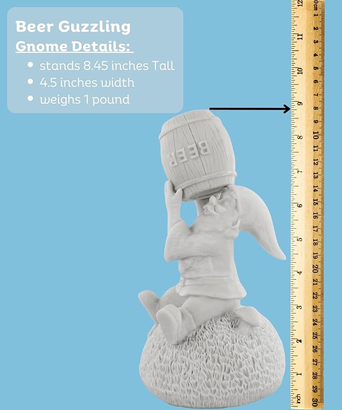 Gnometastic Gnude Gnomes - Unpainted Gnome Statue, Beer Guzzling 8.45in Tall - DIY Paint Your Own Garden Gnome for Adults, Indoor/Outdoor Funny Garden Gnomes