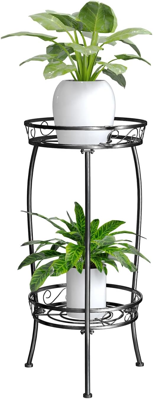 MissYolo Plant Stand Indoor Outdoor, 2 Tier 27" Tall Metal Plant Stand Shelf, Heavy Duty Flower Pot Shelf for Corner, Patio, Garden, Office, Living Room