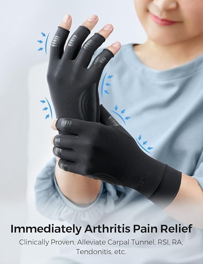 FREETOO Copper Arthritis Gloves for Pain Relief, Strengthen Compression Gloves to Alleviate Hand Pains,Swelling, Fingerless Computer Typing Gloves for Rheumatoid, Tendonitis Women/Men S-Size