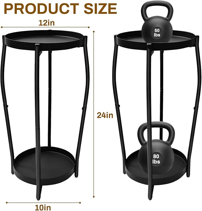 Uniqcovosa Plant Stand Indoor, 2 Tier Tall Plant Stands, 4-Leg Metal Flower Stand, Heavy Duty Plant Shelf Plant Rack Flower Stands for Living Room, Black