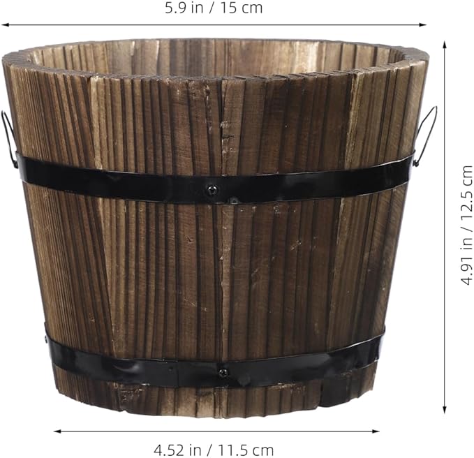 Wooden Round Barrel Planter Flower Pot for Succulents with Permeable Bottom 7.08X7.08X5.9 Inches Indoor Outdoor Home Office Garden D Cor
