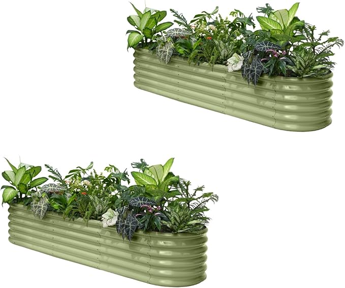 2-Pack Galvanized Raised Garden Bed 8x2x1.5 ft, 17" Tall Planter Boxes Outdoor, Zn-Al-Mg Metal Raised Beds for Gardening Herb Fruit Vegetable, Modular Flower Bed for Outdoor Plants-Moss Green