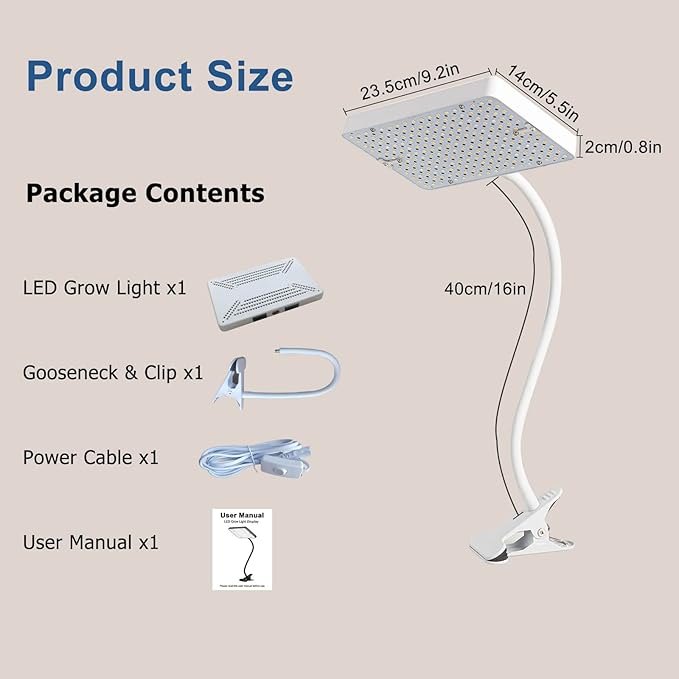 JINHONGTO Clip Grow Light LED Full Spectrum UV IR, 25 Watt Veg Seed Starting Seedlings Bonsai Houseplant Plant Light, 2000 Lumen Brightest Grow Lights for Indoor Plants