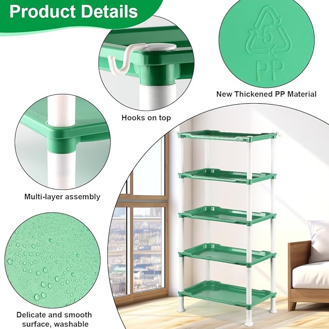 5-Tier Seedling Stand with 5 Trays, Designed for Seed Starter Tray and Small Pots for Plant Indoor Outdoor Growing (Green)