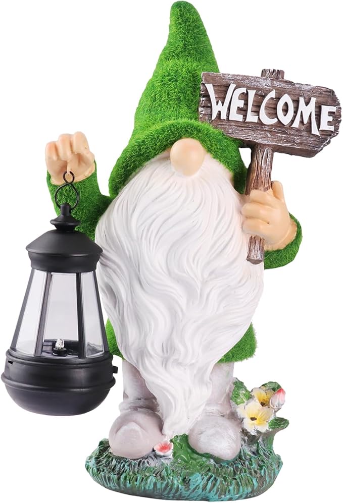 Garden Outdoor Statues, Solar Gnome Statues,Gnome Decorations with Solar Outdoor Lights for Garden Decor, Sculptures & Statues for Front Porch Patio Lawn, Gifts for Mom, 13"