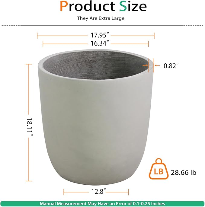 Heyzier Concrete Planter Outdoor Indoor, Large Cement Plant Pots for Trees Flowers (Gray, 18 inch)