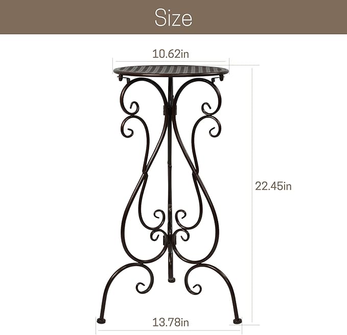 NAKUPE Metal Plant Stand Indoor Outdoor, Heavy Duty Flower Pot Stands 22.5 Inch Tall, Single Plants Pedestal Table for Planter Patio Farmhouse Garden Porch, Brown(1 Pack)