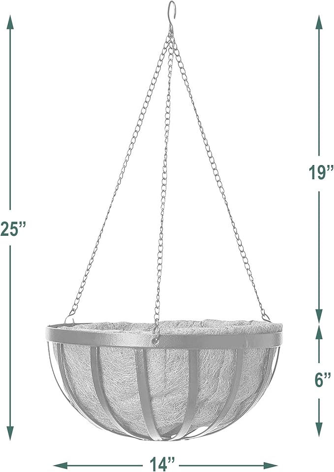 Arcadia Garden Products Coconut 1524 Solstice Round Hanging Basket Planter, 14-Inch, Black