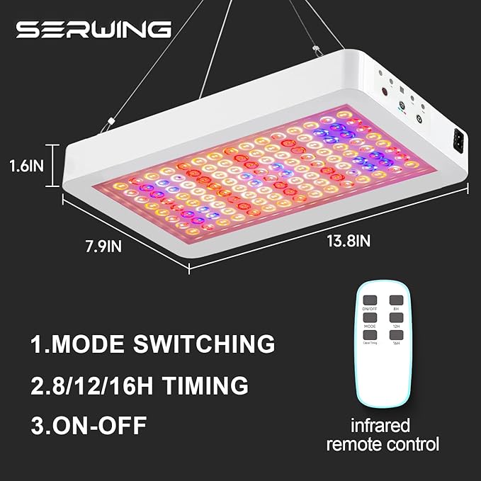 SERWING LED Grow Light Full Spectrum, Plant Grow Light with Veg & Bloom Switch for Hydroponic Indoor Plants LED Grow Lamp with Daisy Chain，with Remote Control