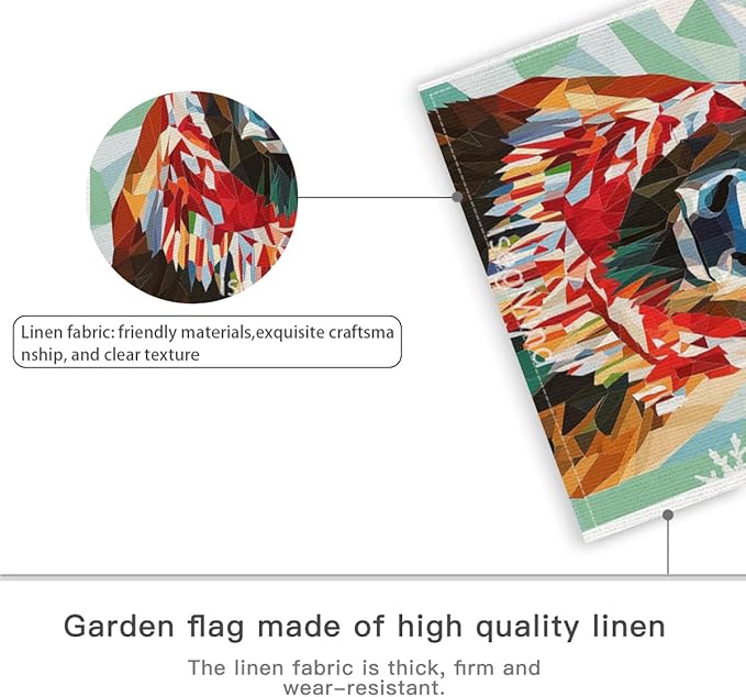 Bison with Red Scarf and Hat Snowflake Christmas Garden Flag, 28x40 Inch Double Sided Linen Holiday Red Winter Farmhouse Yard Outdoor Decoration (4332)
