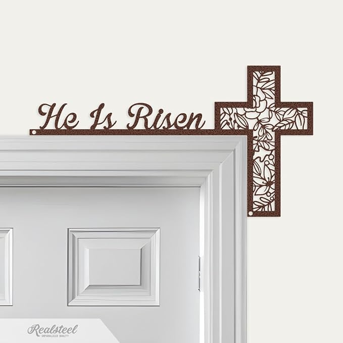RealSteel He Is Risen Easter Door Corner Decoration – Christian Easter Home Décor (PV-7x13)