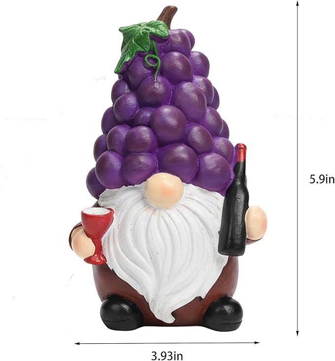 Funny Whimsical Garden Gnome Statue, 5.9 Inch Grape-Shaped Resin Decor with Wine Bottle & Glass, Outdoor/Indoor Yard Patio Ornament for Home Garden Decorations