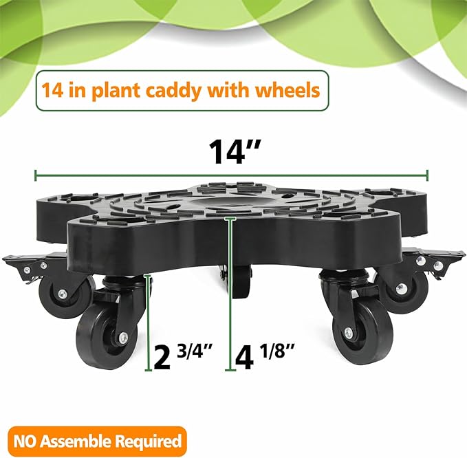 2Packs 14in Plant Caddy with Wheels - 14inch Indoor Outdoor Plant Stand No Assembly Required Flowerpot Down Under Plant Caddie Rolling Plant Dolly with casters Heavy Duty Round Pot Mover Planter