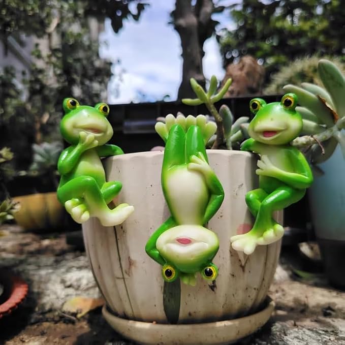 3 Pieces of Outdoor Courtyard Climbing Frog Statue Decoration, Outdoor Fairy Garden Resin Crafts, Flower Pot Landscape Frog, Miniature Landscape Pendant Accessories