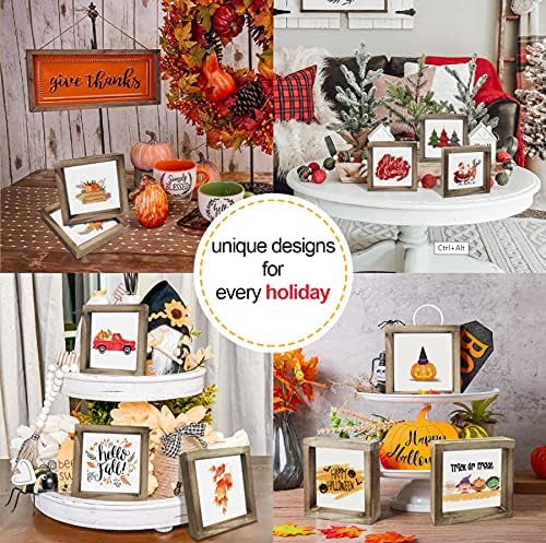 Spring Decor Farmhouse Summer Home Decor Signs 36 Interchangeable Sayings with 3 Wooden Frames for Office and Living Room Tiered Tray Decor Table Desk Wall Decor Seasonal Decoration Holiday Gift