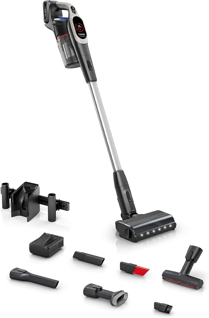 Bosch Unlimited 9 Cordless Stick Vacuum, Fast Charger, Up to 60-Min Runtime, MicroClean Brush, >99.9% Dust Pick-up, HEPA Filter, Pet Hair, Carpets & Hard Floors, 6 Accessories, Dark Cream