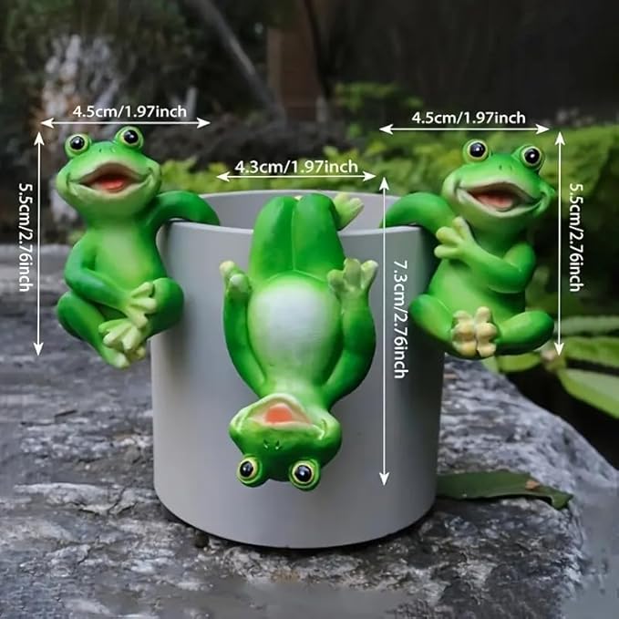 3 Pieces of Outdoor Courtyard Climbing Frog Statue Decoration, Outdoor Fairy Garden Resin Crafts, Flower Pot Landscape Frog, Miniature Landscape Pendant Accessories