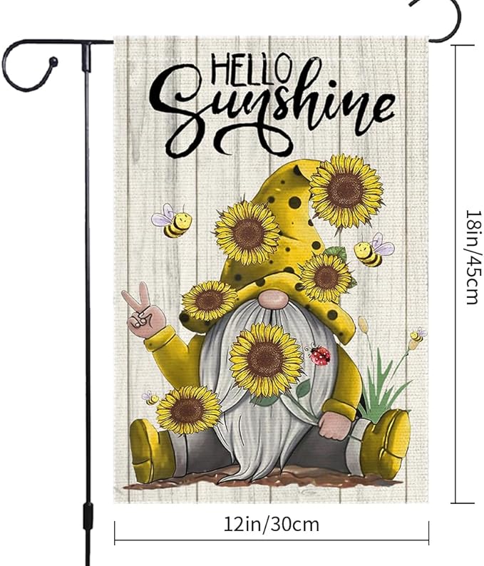 Welcome Sunshine Garden Flag 12x18 Inch Double Sided Small Burlap Gnome Sunflower Garland Summer Garden Flags Decor Home Yard Lawn Holiday Outdoor Flags Decorations