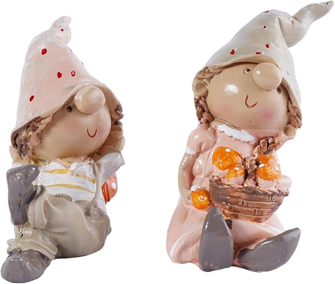 2-Piece Garden Gnome Couple Resin Statues - Outdoor Patio & Lawn Decor, Indoor Home Ornament, Whimsical Gnome Figurines, Ideal Gift for Parents & Friends