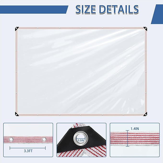 Clear Tarp Waterproof with Grommets 6x10ft,Transparent Tarpaulin Large (Small),Heavy Duty PVC Vinyl Tarps Cover for Outdoor/Camping/Plant/Garden/Chicken Coop