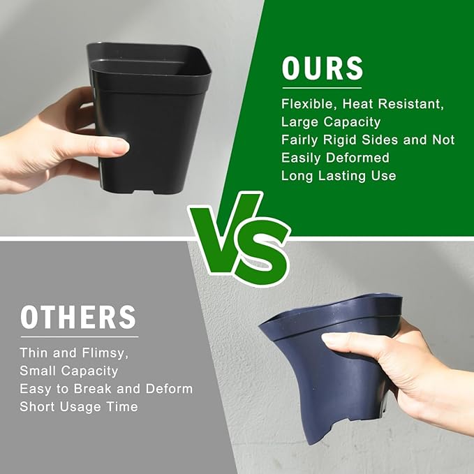 June Fox Small Seedling Pots 4 Inch, 100 Pcs Square Plant Pots Bulk, Plastic Nursery Pots with Drain Holes for Seedlings, Succulents, Cuttings (Black)
