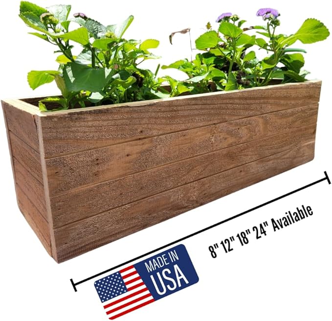 Handmade Rustic Cedar Herb Window Planter Box – Wooden Window & Railing Planter for Indoor or Outdoor Use, Made in USA