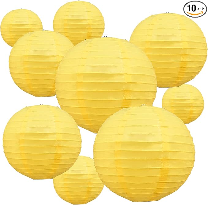 BEISHIDA Yellow Round Paper Lanterns Decorative Hanging Asia Chinese Japanese Paper Lanterns Lamp for Birthday Halloween Wedding Baby Bridal Shower Fall Home Decor Party Decoration（10 Packs）