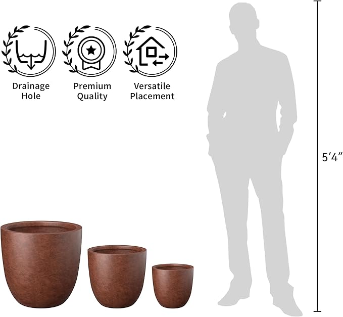 Kante Round Concrete Planter, Large Outdoor Indoor Garden Pots with Drainage Hole, 18-Inch Diameter Flower Pots for Patio, Garden and Home, Rusty