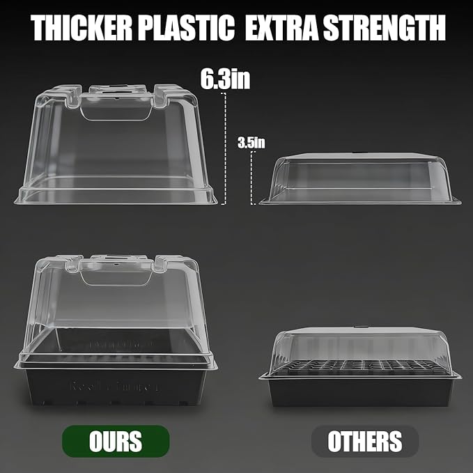 10 Pack 6.3" Tall Humidity Domes for 1020 Trays, Extra Strength Seed Starter Covers with 2 Adjustable Vents, Clear Plastic Propagation Cloning Lids for Germination & Microgreens, BPA-Free