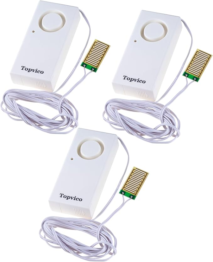 Topvico Water Leak Detectors for Home, Basements, Sump Pump, Under Sink, Moisture Alarm Sensor, 120dB Battery Operated Flood Alert, 3 Pack (95 Inch Cable)