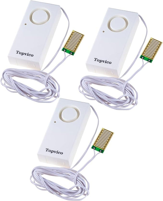Topvico Water Leak Detectors for Home, Basements, Sump Pump, Under Sink, Moisture Alarm Sensor, 120dB Battery Operated Flood Alert, 3 Pack (95 Inch Cable)