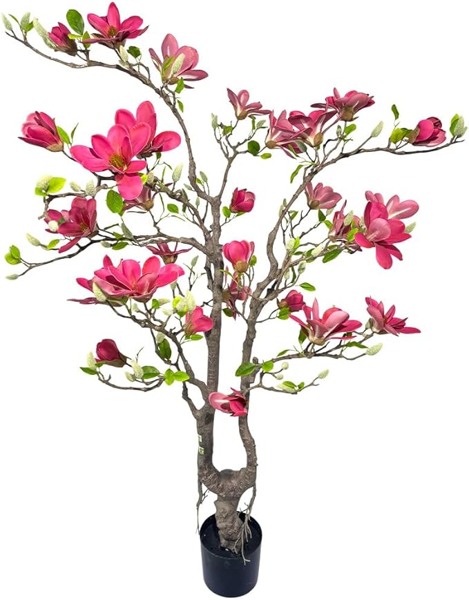 Alonfale 5ft Red Artificial Magnolia Tree - Lifelike Faux Tree for Indoor/Outdoor Decor - Perfect for Home, Porch, or Office (1, Red, 5ft)