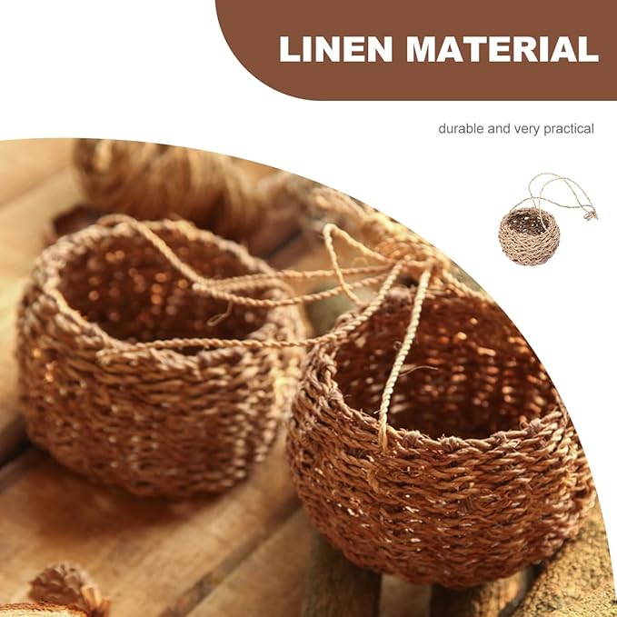 Hanging Planter, Rope Handled Wicker Basket for Indoor Plants, 10X10X9cm/3.93X3.93X3 inches, Light Brown