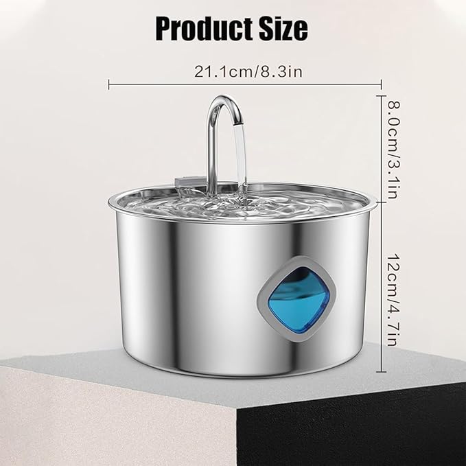 2026 New Dog Bowl, Dog Water Fountain, 3.2l Filtered Water Bowl, Stainless Steel Easy to Clean, Super Quiet Smart Watering Systems Quadruple Purification, Suitable for Dogs/Cats (8 Filters)