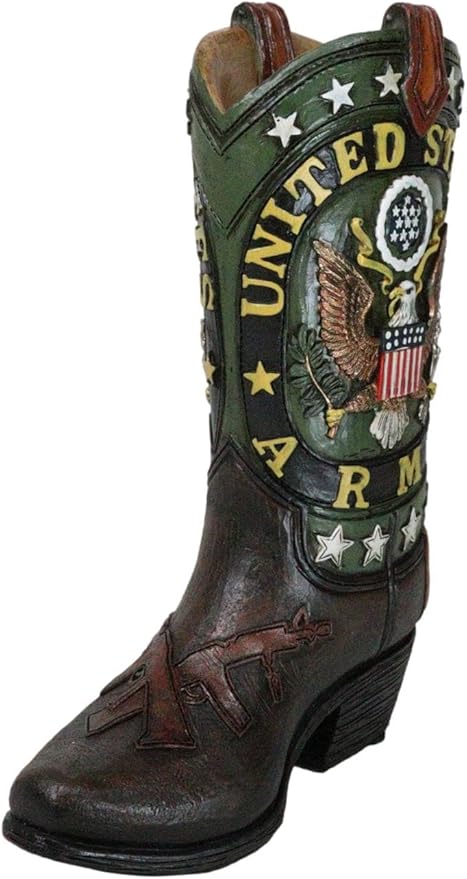 Ebros Gift Rustic Western Country USA American Bald Eagle with Arrows and Olive Branch Army Emblem Crest Military Cowboy Boot Flower Bouquet Vase Or Planter Decorative Figurine