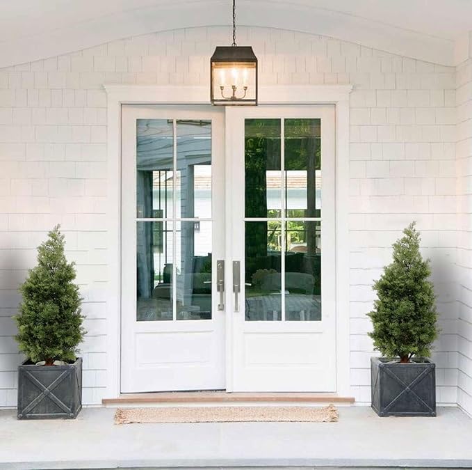 Aveyas 3ft Artificial Cedar Topiary Trees for Outdoor Front Porch Door, 3 Feet Faux Potted Plants Evergreen Fake Pine Cypress Tree for Outside Home Decor (3 ft Tall) - Set of 2 Pack