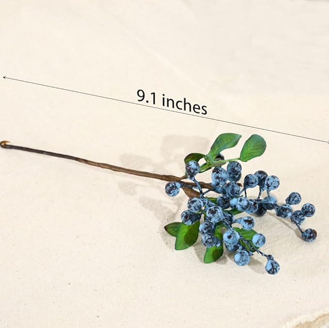 6 Pcs Artificial Blueberries Fake Blue Berries Fruit Blueberry Artificial Flowers Plant for Home Wedding Office Party Decor, 9.1 Inches