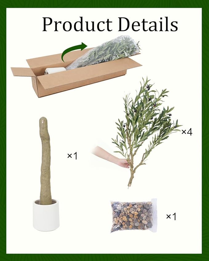 Sillaff Artificial Tree, 8FT(96in) Fake Tree Large Faux Plants Indoor Tall Faux Olive Tree with Pot, Nearly Natural Olive Branches and Fruits for Living Room Office Home Decor