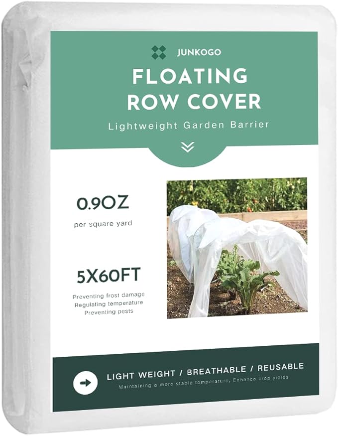 JUNKOGO Plant Freeze Protection Cover, 5x60ft Frost Cloth Winter Garden Blanket, Floating Row Cover for Cold Weather and Shade, Perfect for Outdoor Vegetables, Trees, Greenhouse