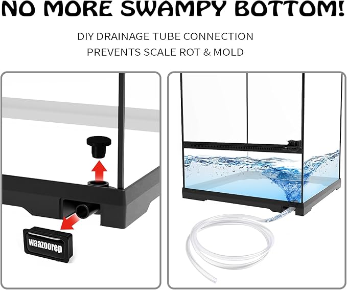 waazoorep 15 Gallon Tall Reptile Glass Tank 12"x12"x24" with Drainage System - Pre-Assembled Vertical Reptile Cage for Arboreal Geckos,Chameleon,Lizard,Tree Frog and Snake with Terrarium Decoration