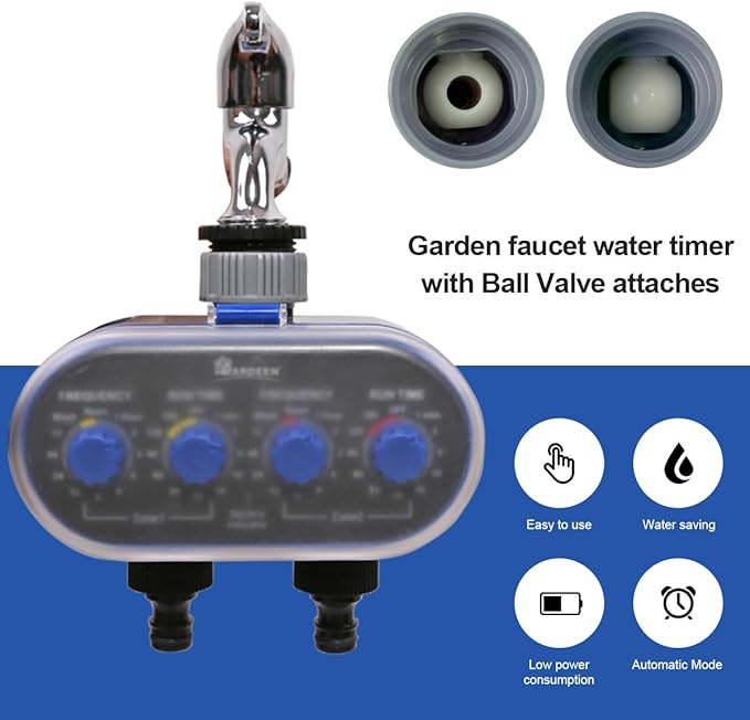 Yardeen Watering Hose Sprinkler Timer Garden Irrigation System Controller Electronic Water Timer with Two Outlets Color Blue