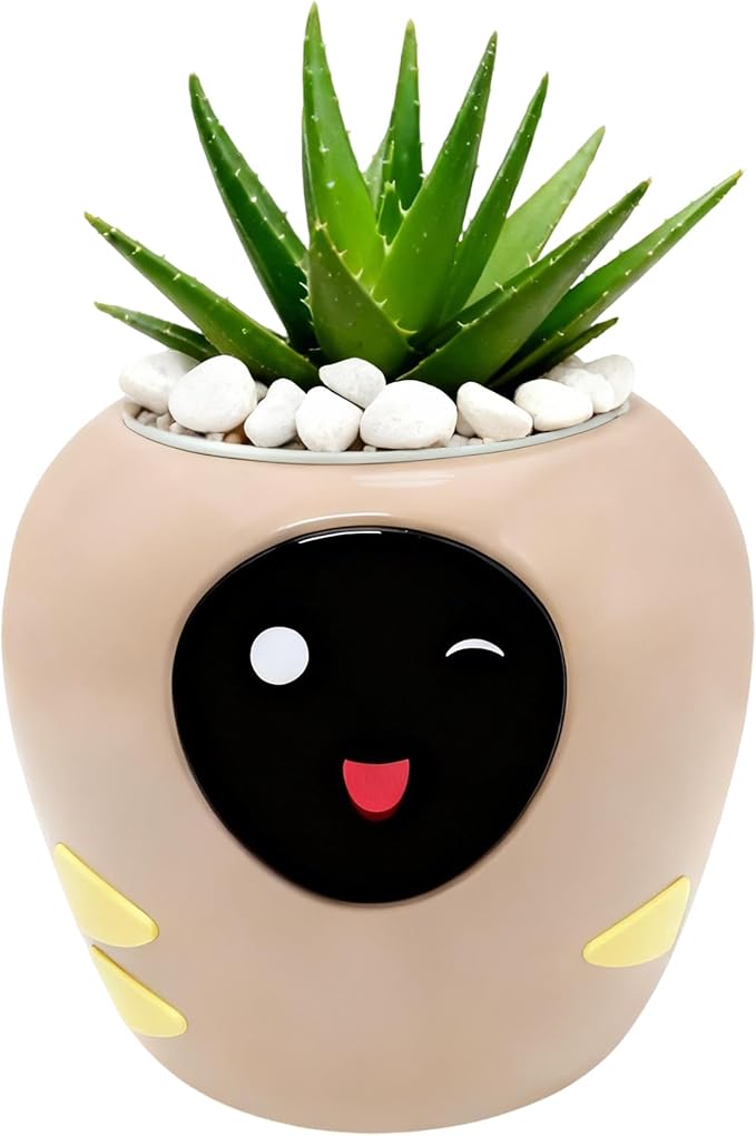 Odpaltoy Smart Plant Pot with Expression, AI Intelligent Flower Pot for Indoor Decoration, Smart Garden Pot with Water/Light/Temperature Sensors, Ivy AI Planter (Pink（Big）)