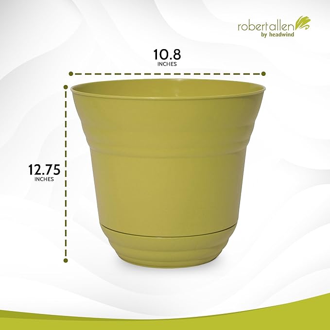 Headwind Traverse Planters – 12" 2 Pack Plastic Plant Pot in Meadow Green - Indoor & Outdoor Pots for Plants with Drainage - Decorative Plant Pot, Flower Pots Outdoor for Garden by Robert Allen